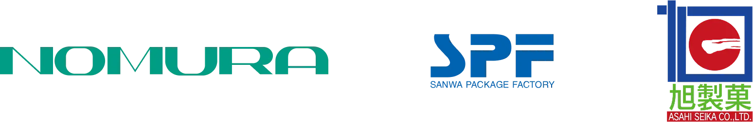東和グラビヤ印刷株式会社の取引先企業ロゴ（NOMURA、SPF、旭製菓）